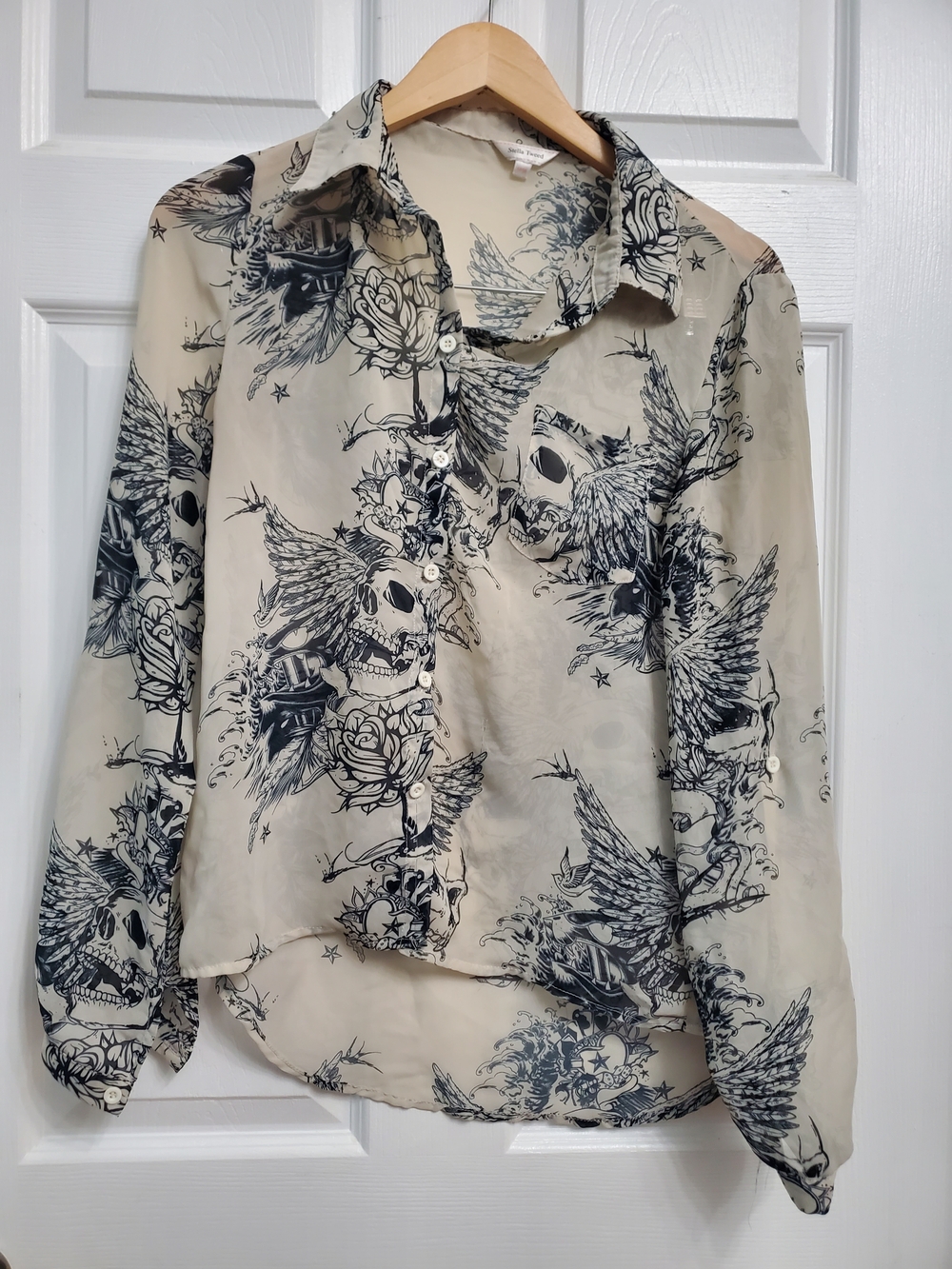 Stella Tweed Cream Blouse with Black Graphic Print